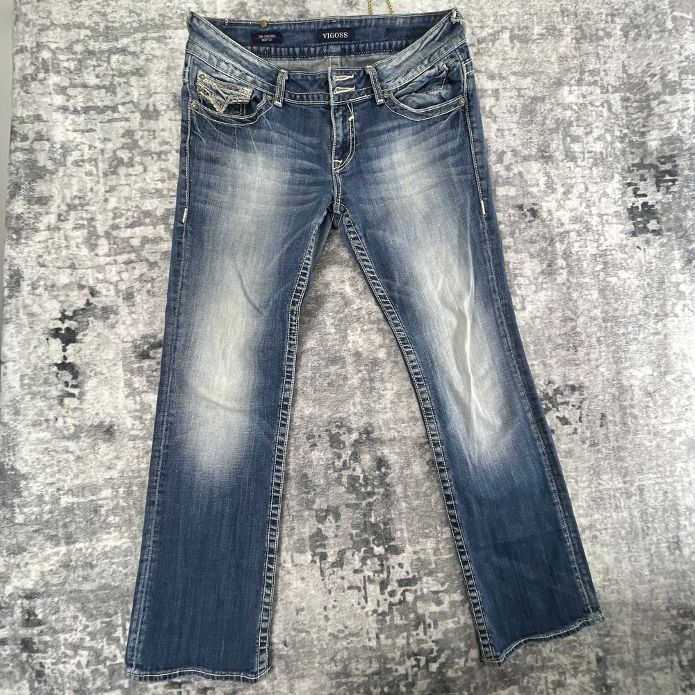 Vigoss Womens 38x31 The Chelsea Boot Cut Jeans Medium Wash Blue‎ Fade Denim Y2K